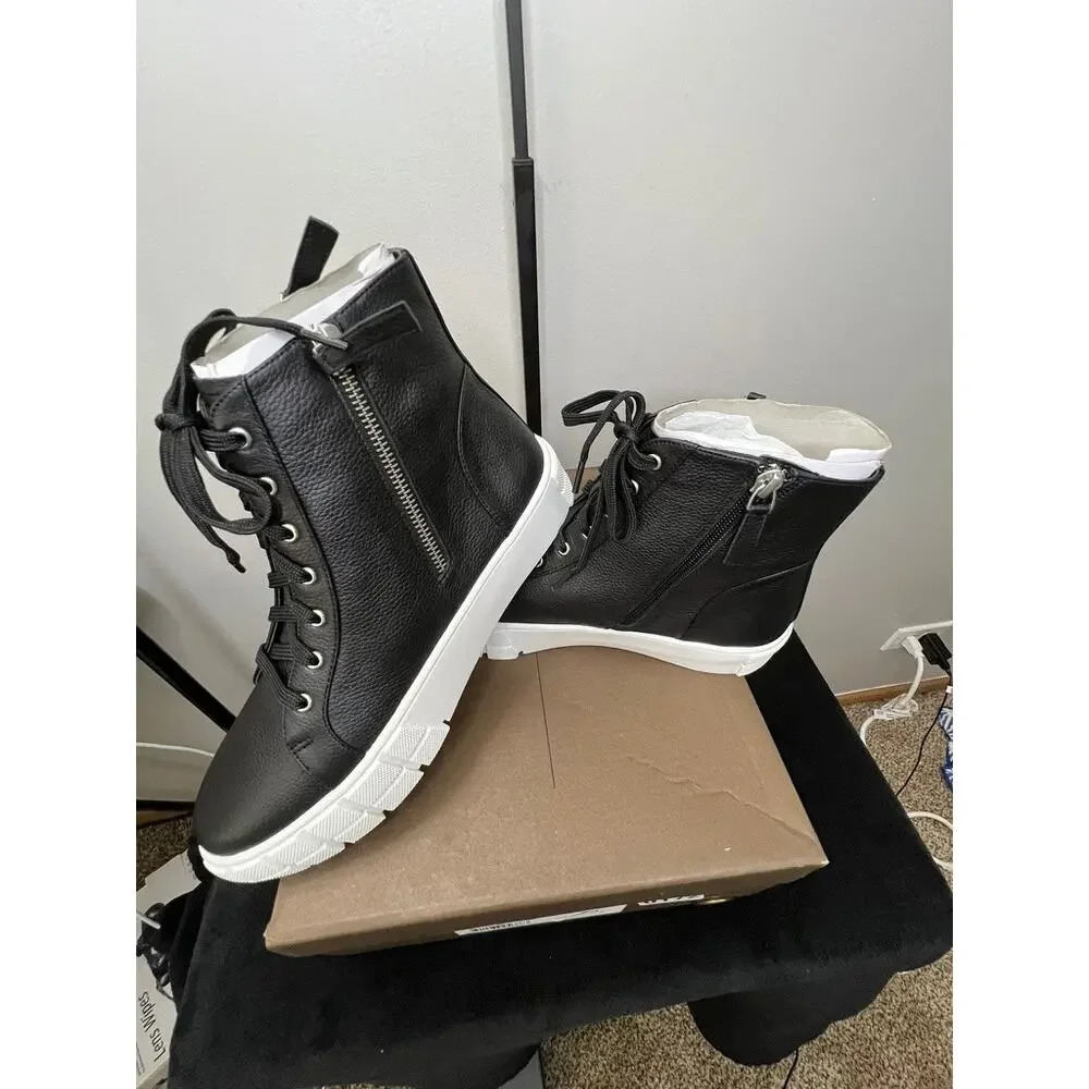Paolo GIO-L Black Tumbled Leather High Top Sneakers Side Zip Women's 8M NIB
